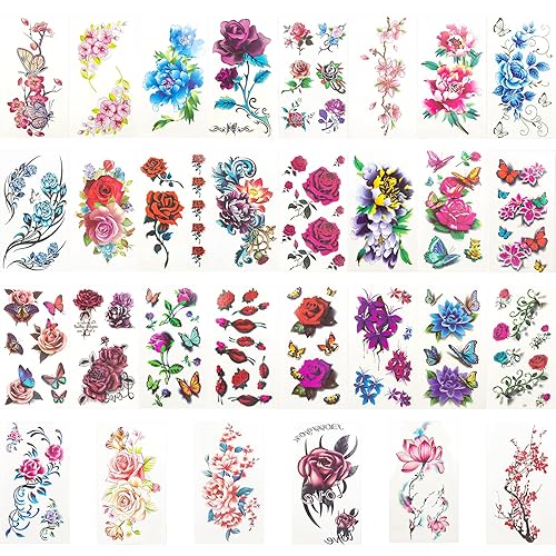 ELANE 25 hojas de tatuaje temporal pegatinas de tatuaje corporal, tatuaje falso impermeable extraíble etiqueta corporal, cuello de mano muñeca arte