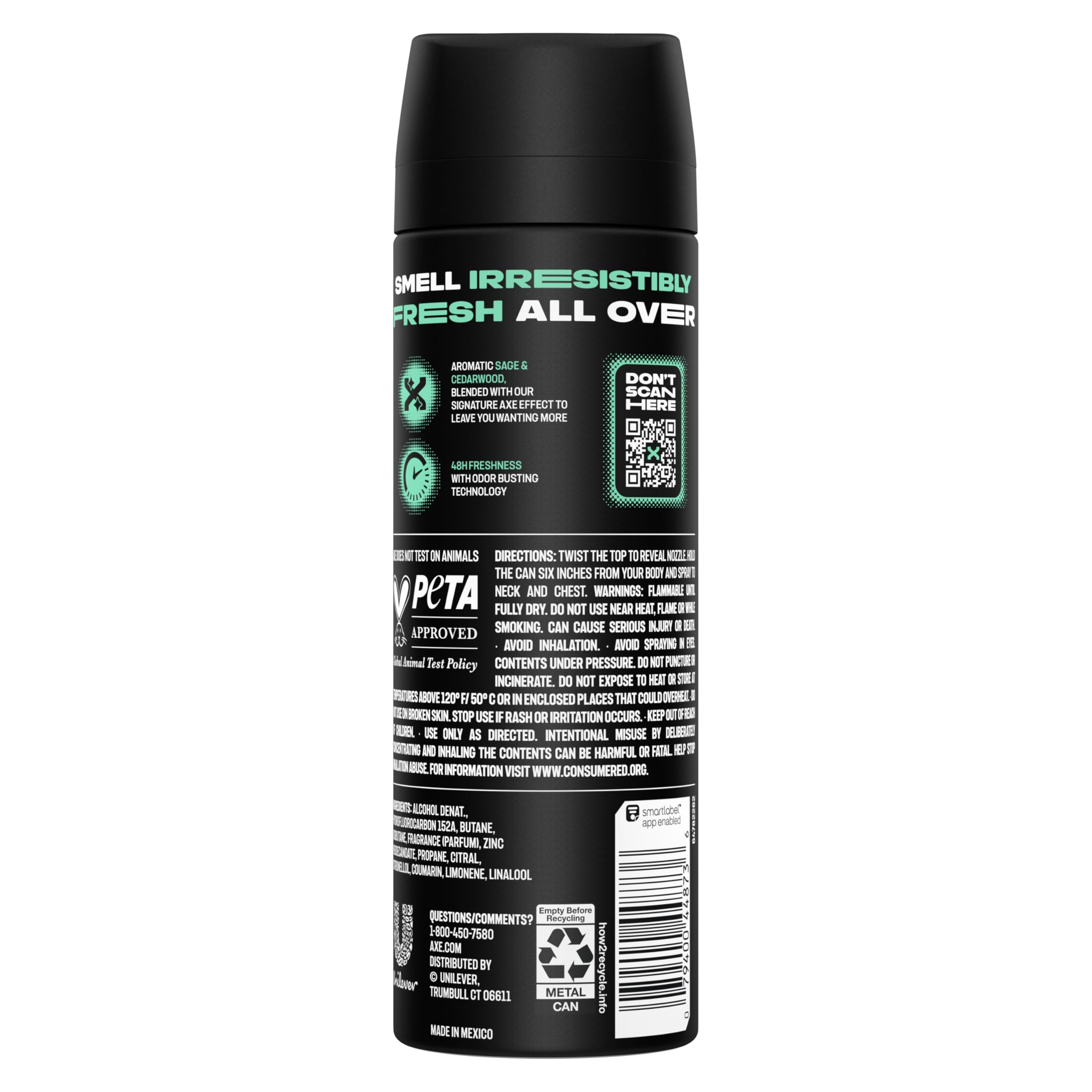 AXE Apollo Deodorant Body Spray For Men, Sage & Cedarwood 48H Odor Protection Aluminum Free Body Spray Deodorant 5.1 oz