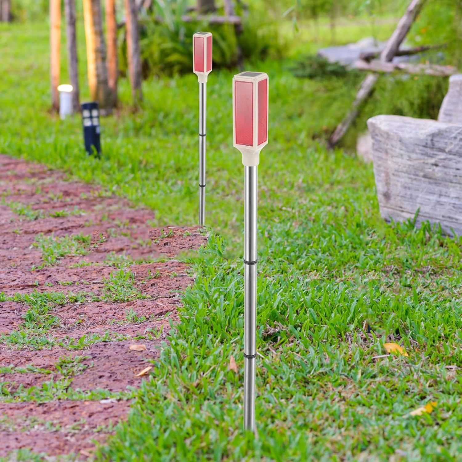 Uonlytech Outdoor Solar Light 2pcs Solar Caution Lights Stainless Steel Pole Waterproof for Traffic