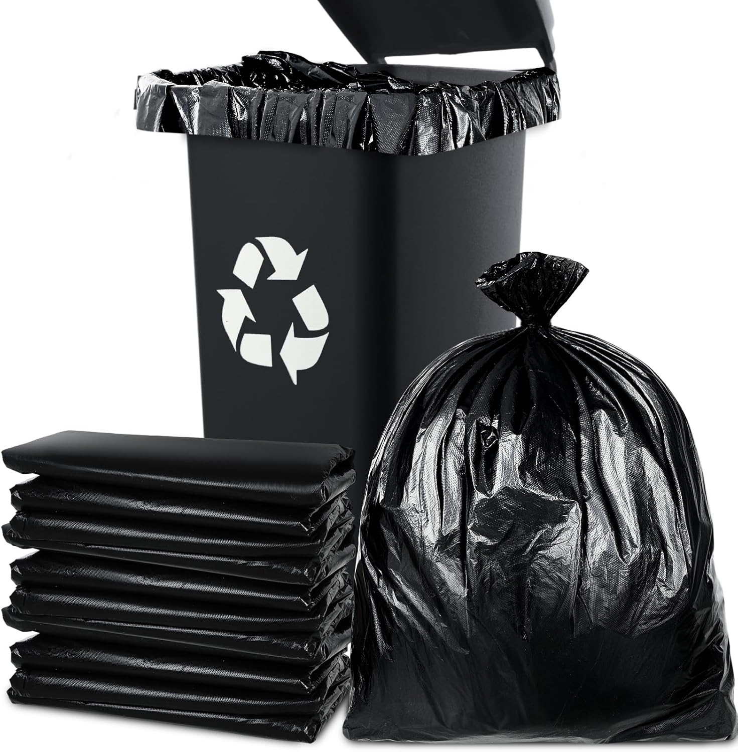 Kisston 80 Pcs 9596 Gallon Trash Bags Large Black Heavy