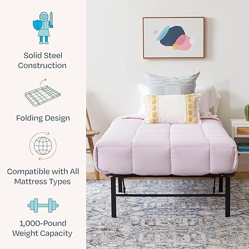 Miniatura 2 de Linenspa Marco de cama plegable metálico de 14 pulgadas 13 pulgadas de espacio de almacenamiento debajo de la cama construcción resistente