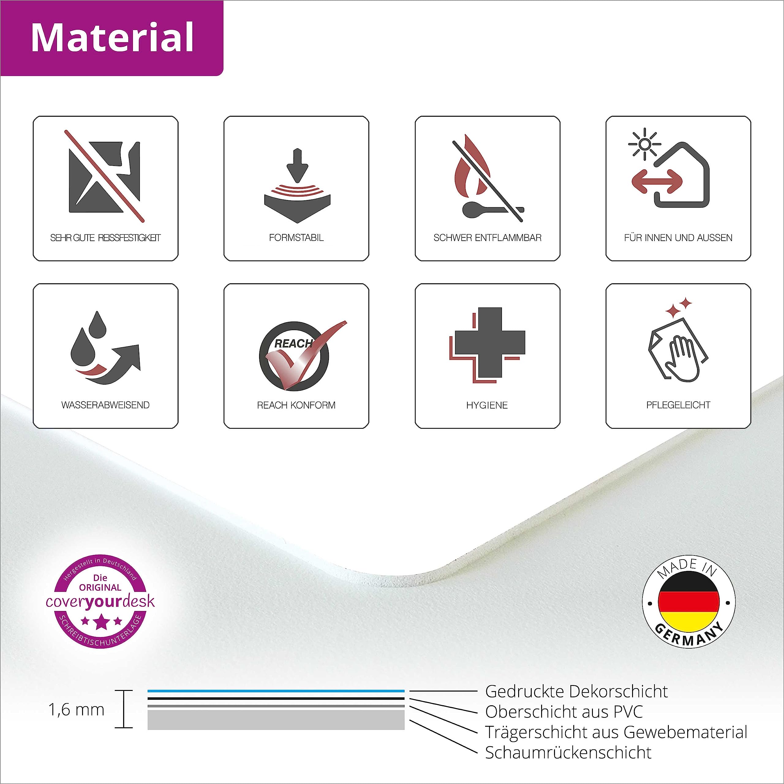Sous-main pour bureau enfants tapis d'apprentissage français sirène ABC 60 x 40 cm vinyle essuyable Allemagne