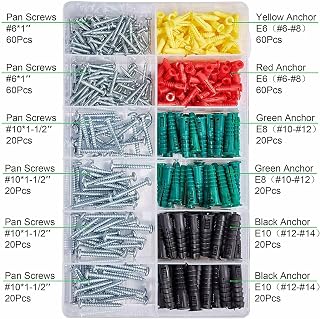 TKExcellent 400pcs Plastic Drywall Anchors & Screws Kit - Ribbed Wall Anchors Assortment for Drywall, Concrete, Heavy Duty Hold