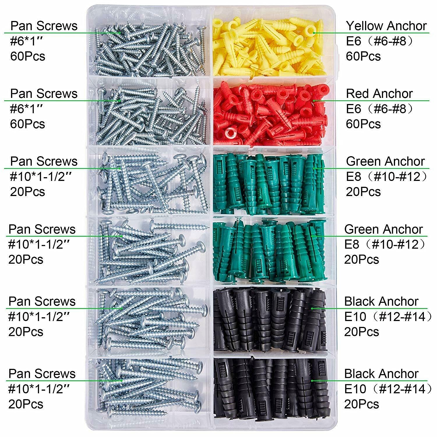 TKExcellent 400pcs Plastic Drywall Anchors & Screws Kit - Ribbed Wall Anchors Assortment for Drywall, Concrete, Heavy Duty Hold
