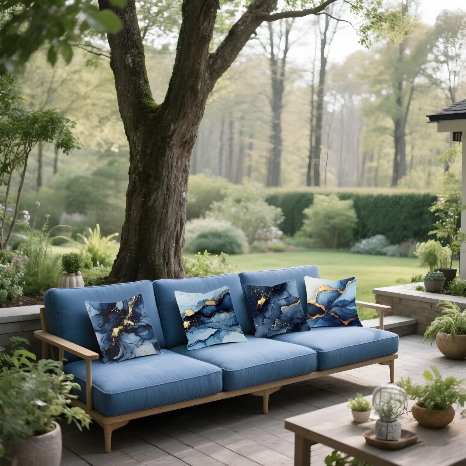 Cojines Sofa Fundas Cojines 45x45cm SúPer Suave Cojin Azul marino Mármol Juego de 4, Fundas Almohada Impermeable Exterior, Interior Y Exterior Cojin Decorativos, JardíN SalóN Regalos NavideñOs P-181