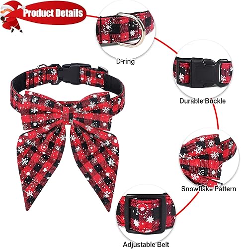 Miniatura 8 de Malier Collar de Navidad para perro con pajarita, collares clásicos de Navidad para perros a cuadros rojos para niñas y niños, lindos collares
