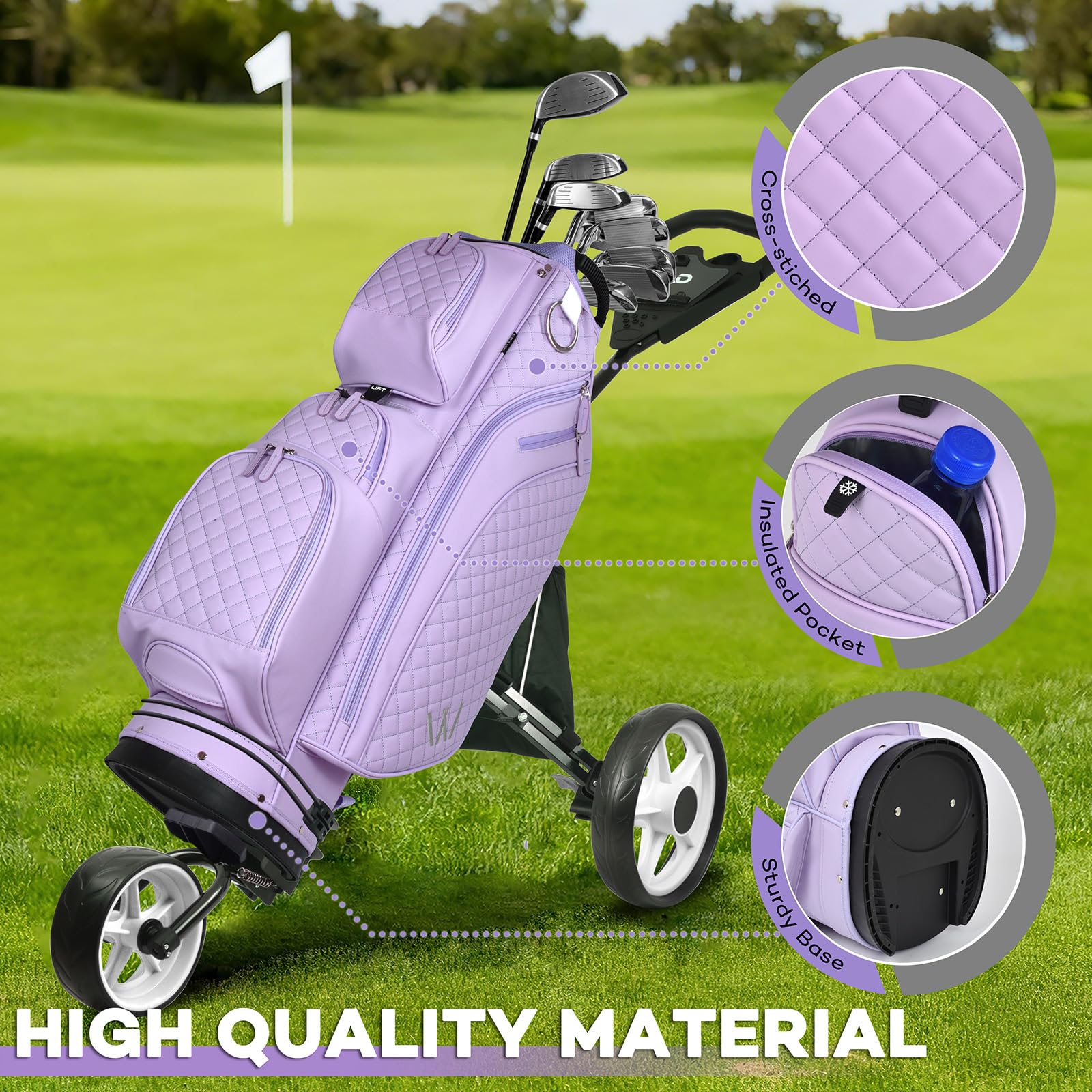 Luxuriöse Damen-Golftasche, PU-Leder, Golfwagentasche mit zwei Griffen für Damen/Damen, 14-Wege-Trennwände, große Putterbrunnen, ultraleicht, große Taschen für Zubehör