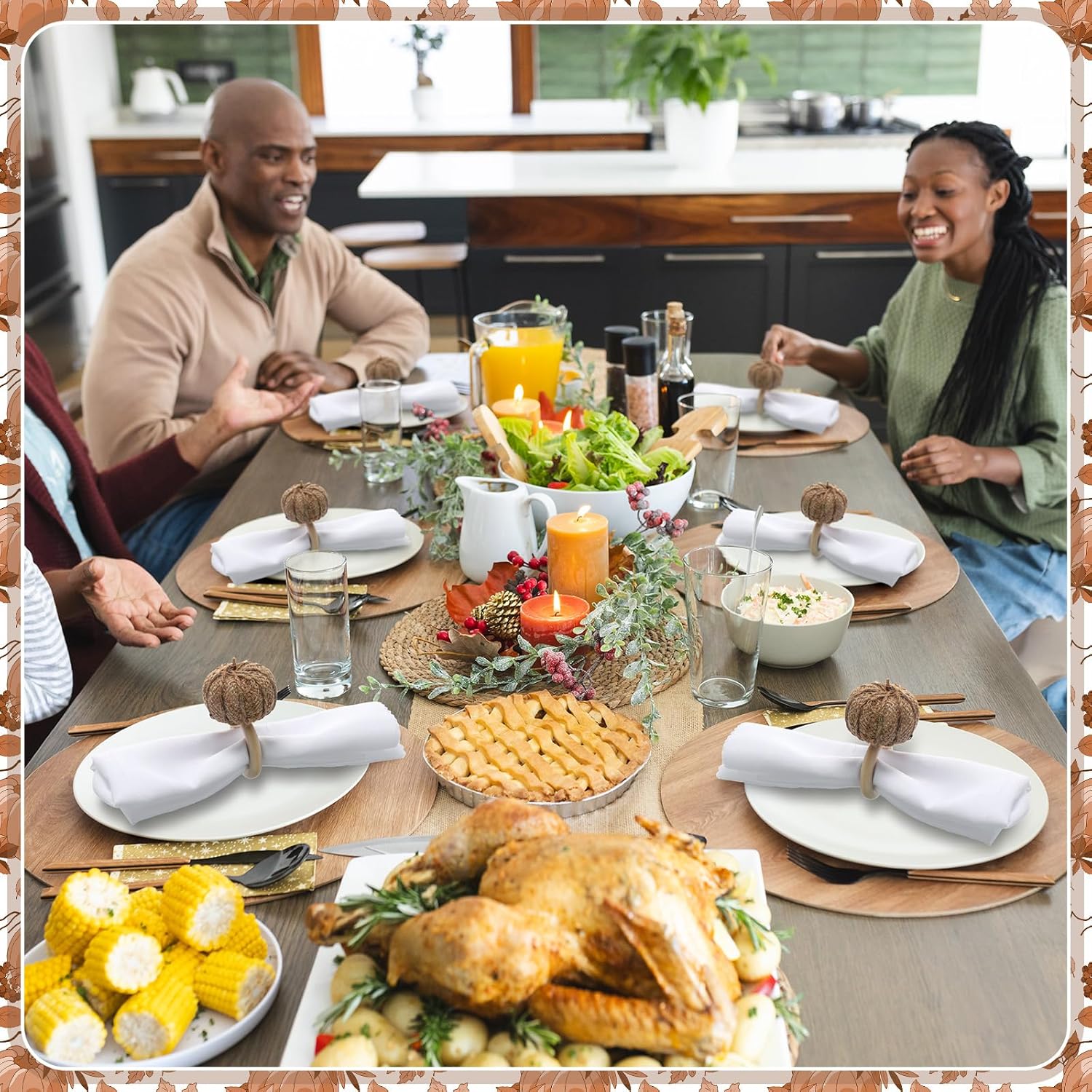 Remerry Fall Thanksgiving Napkin Rings Set of 24 Pumpkin Ring Holders with Fall Cloth Themed for Autumn Dinner Table Setting Wedding Decoration(Natural Color,Burlap)