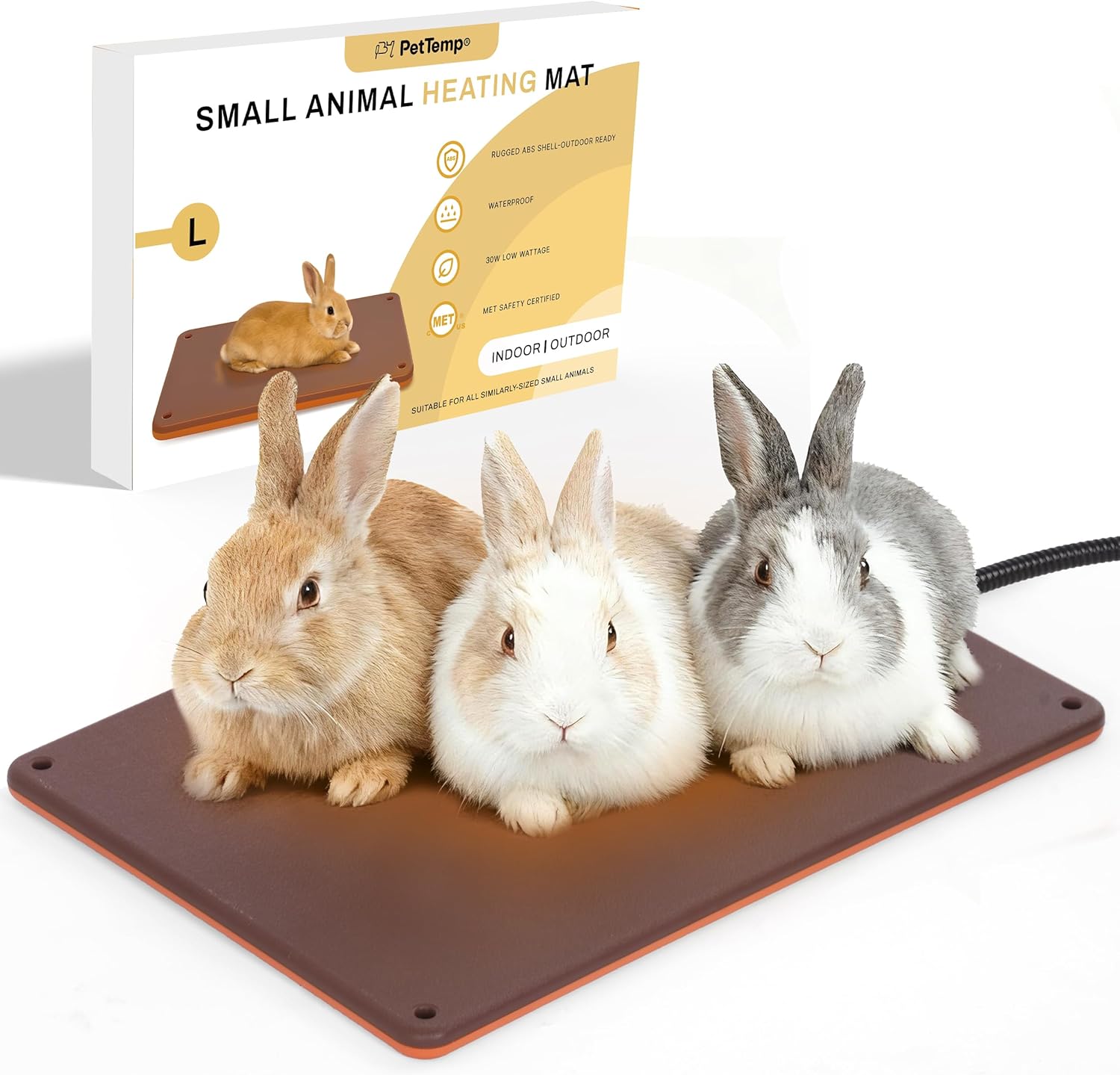 Small Animal Heating Pad, Small Animal Bed, Large Outdoor/Indoor Winter Thermal Heating Pad for Rabbits, Guinea Pigs & Chickens, Waterproof & Chew-Resistant, 30W Energy-Efficient (L:15.7" x 11")