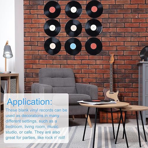 Miniatura 2 de DMiotech Paquete de 12 discos de vinilo negros en blanco de 7 pulgadas para la pared del hogar, decoración independiente, CD de vinilo decorativo,