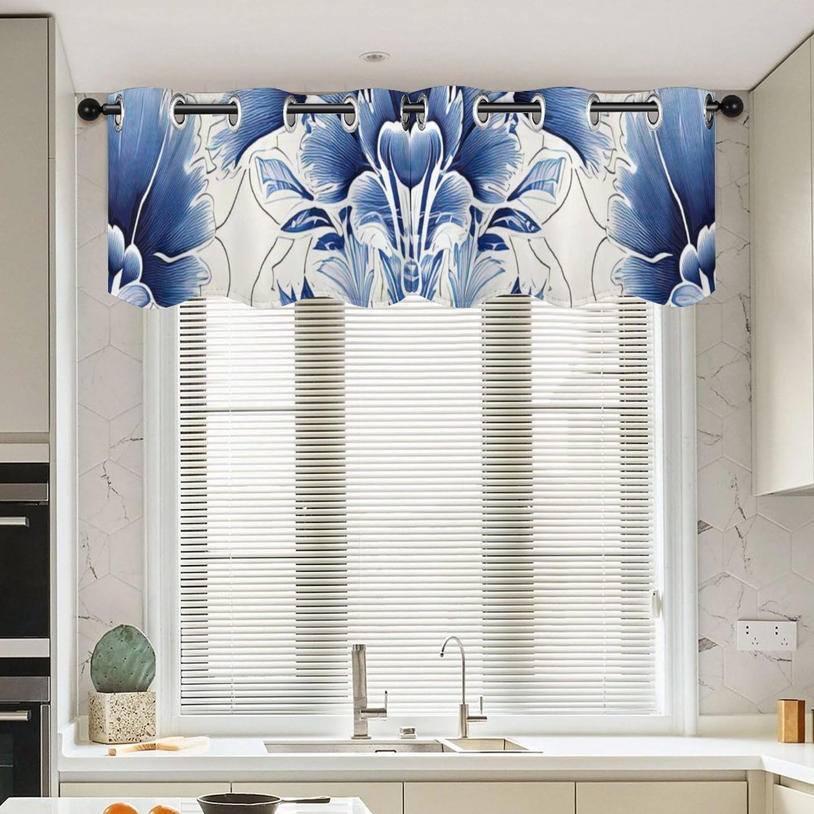 Cortinas para ventana estilo Cairo azul y blanco, el regalo de inauguración de la casa ideal