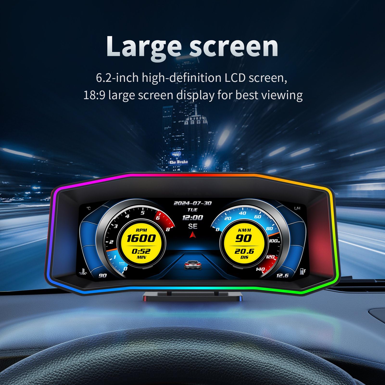 Pantalla HUD para Coche, Inclinómetro GPS Preciso, Acelerómetro, Velocímetro Digital para Vehículo