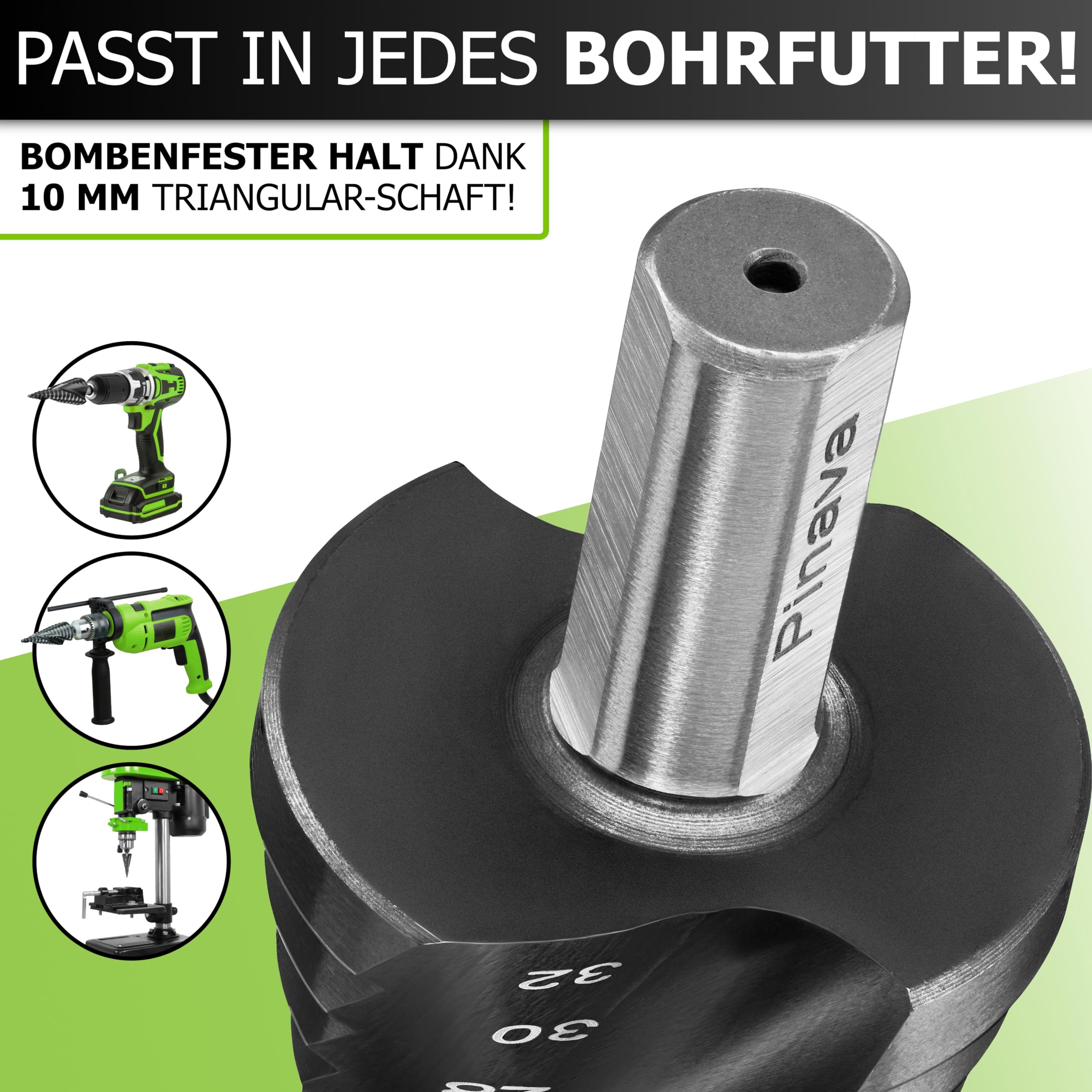 Pinava® Stufenbohrer HSS Cobalt Pro TiAIN [Extra Langlebig & Hitzebeständig] - Profi Kegelbohrer für Edelstahl, Metall, Holz, Kunststoff - Blech-Schälbohrer Extrem Scharf Ø4-32mm Edelstahlbohrer