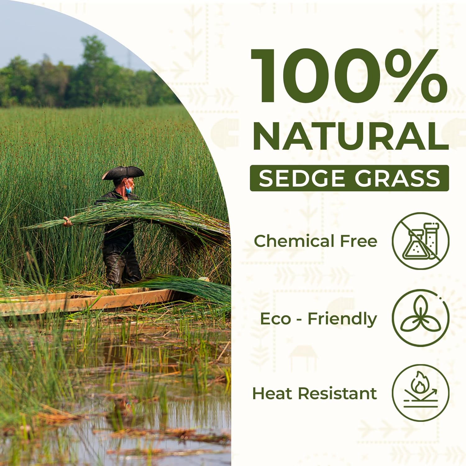 Set of 2 Rectangular Sedge Grass Placemats – Handwoven Natural Table Mats for Dining & Kitchen Table, Place Mats, Table Decor, Eco-Friendly & Durable, 17.7" × 11.8"