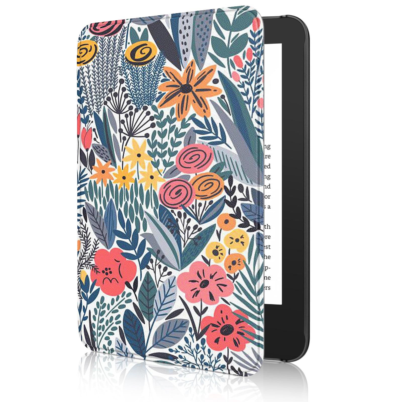 MoKo Case for 6" Amazon Kindle Basic 11th Gen 2024/2022, Blue Leaf Flower