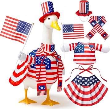 Mastom 4th of July Porch Goose Outfits Set for 17-26 Lawn Goose Clothes Patriotic Yard Goose Costume for 250th Anniversary America Independence US Memorial Day Goose Outfit