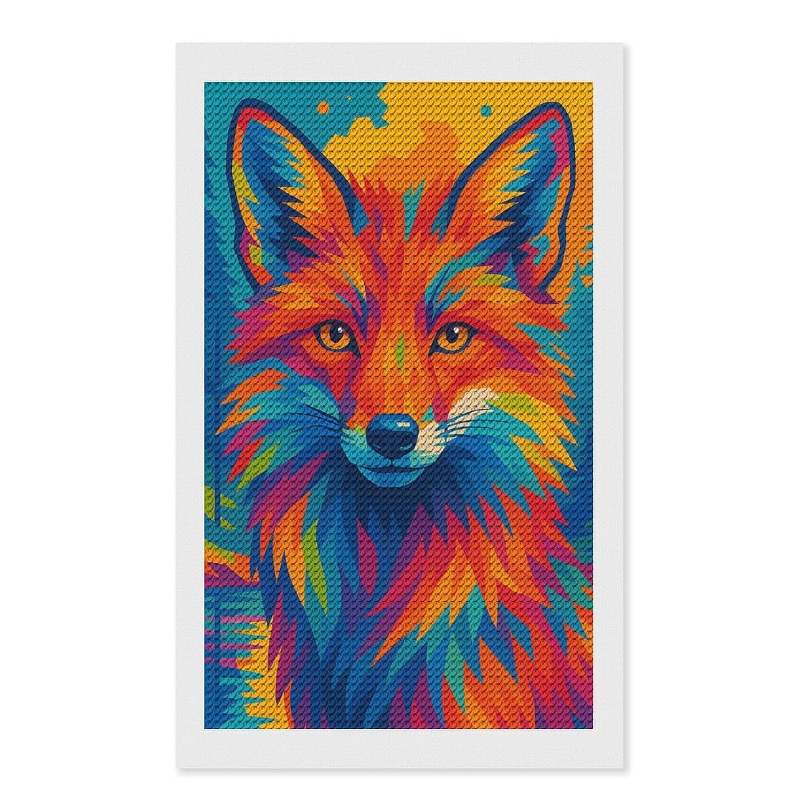 Junmoney Colorful Fox Portrait in Forest Diamond Painting Canvas Set 12"x20", for Women, Mindful Craft Activity, Cosy Home Accent, Festive Craft Gift