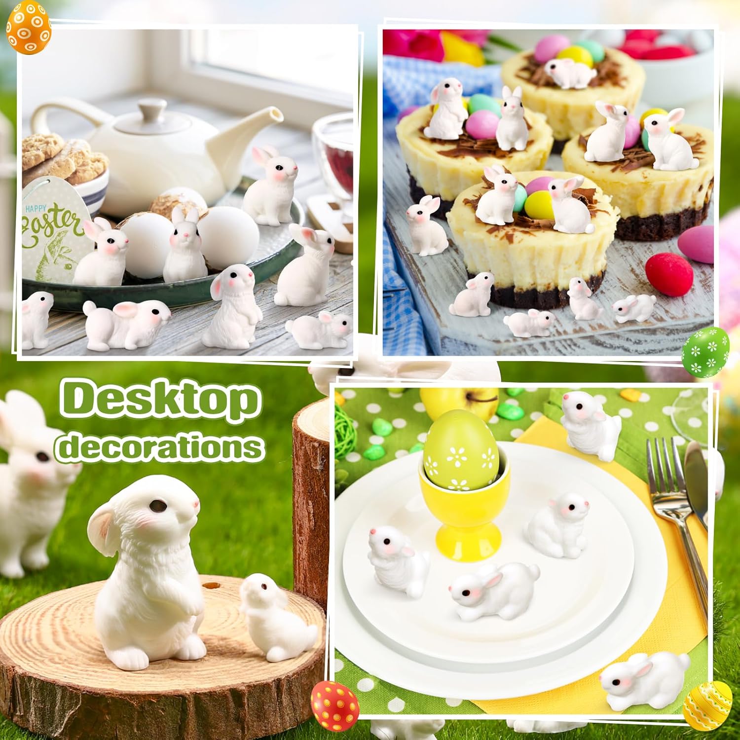 70 Pcs Mini Rabbit Easter Resin Bunny Mini Bunny Figures Small Bunnies Tiny Animals Miniature Home Decor Garden Ornament for Easter Egg Fillers Cake Home Decor(White,Classic) - Image 4