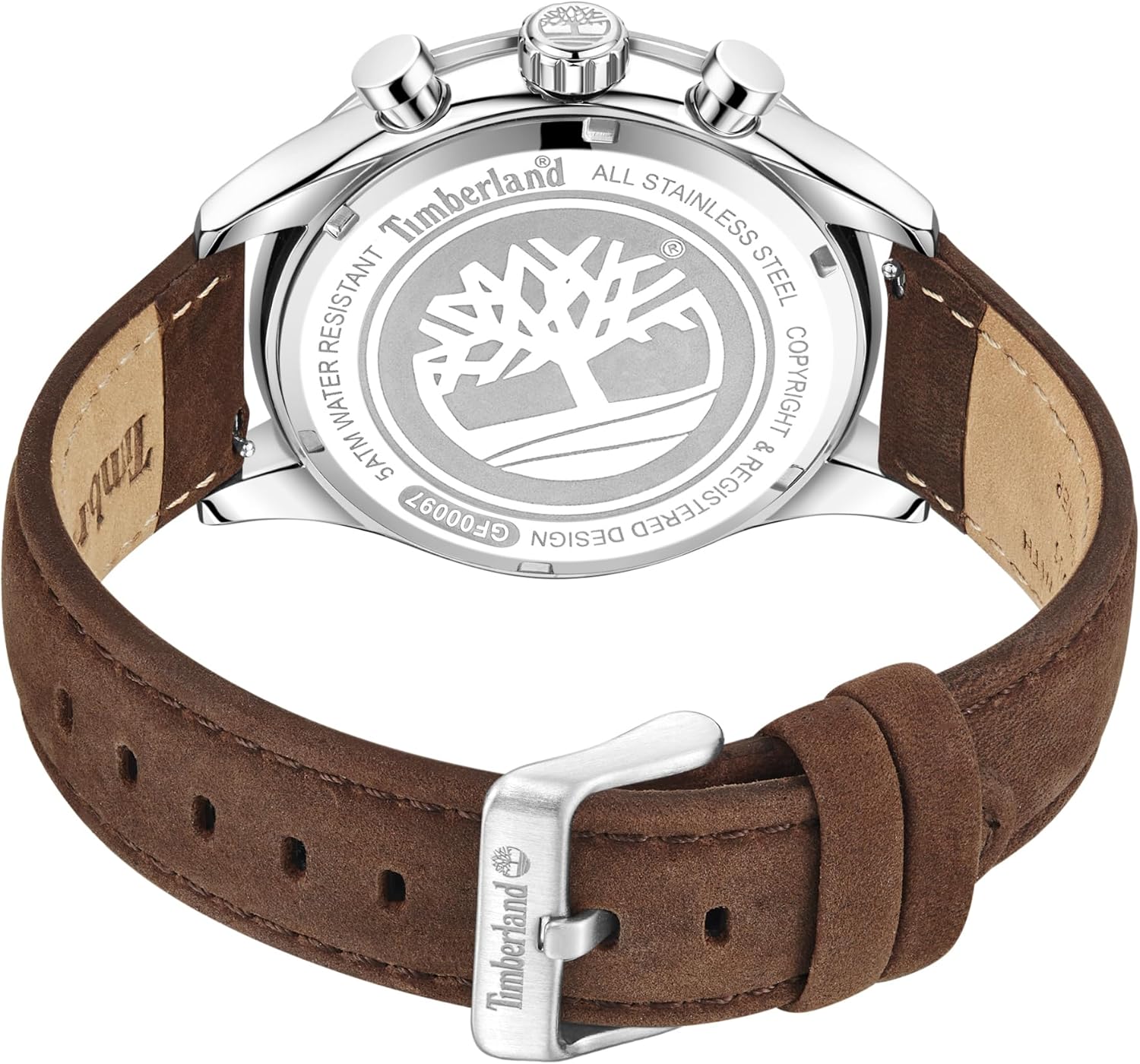 Rear view of the Timberland TDWGF0009703 watch, showing the case back and strap.