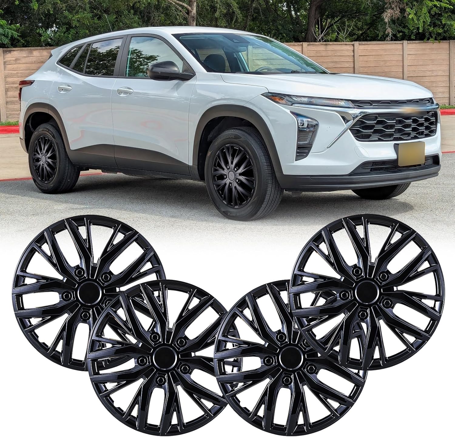 Hubcaps 15" Wheel Rim Cover Universal R15 Hub Caps, 15-Inch Hubcaps Wheel Covers Set of 4 Snap On Car Pickup Truck SUV, Glossy Black Color