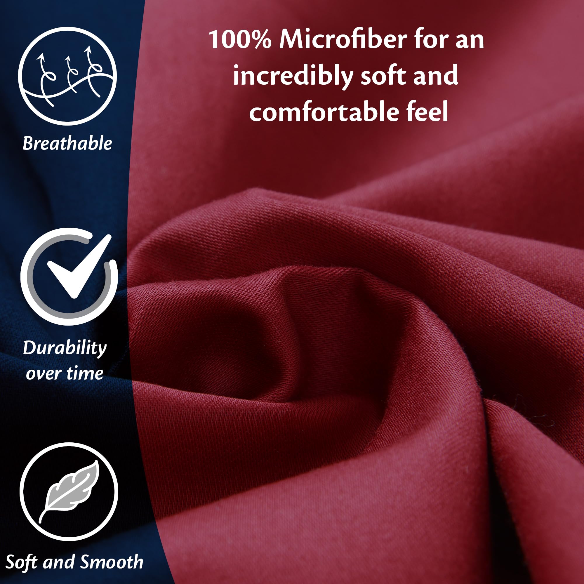 King size Fitted Sheet for Size 160x190 cm in Bordeaux Microfiber Bottom Fitted Sheet Deep Pocket 12 inch (up to 30cm) in Soft Brushed Microfiber Fabric Easy Care Shrinkage and Fade Resistant - Image 2