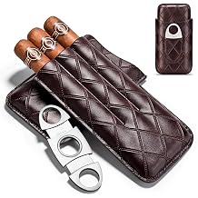 Leather 3 Pack Cigar Case with Cutter, Portable Tube Case