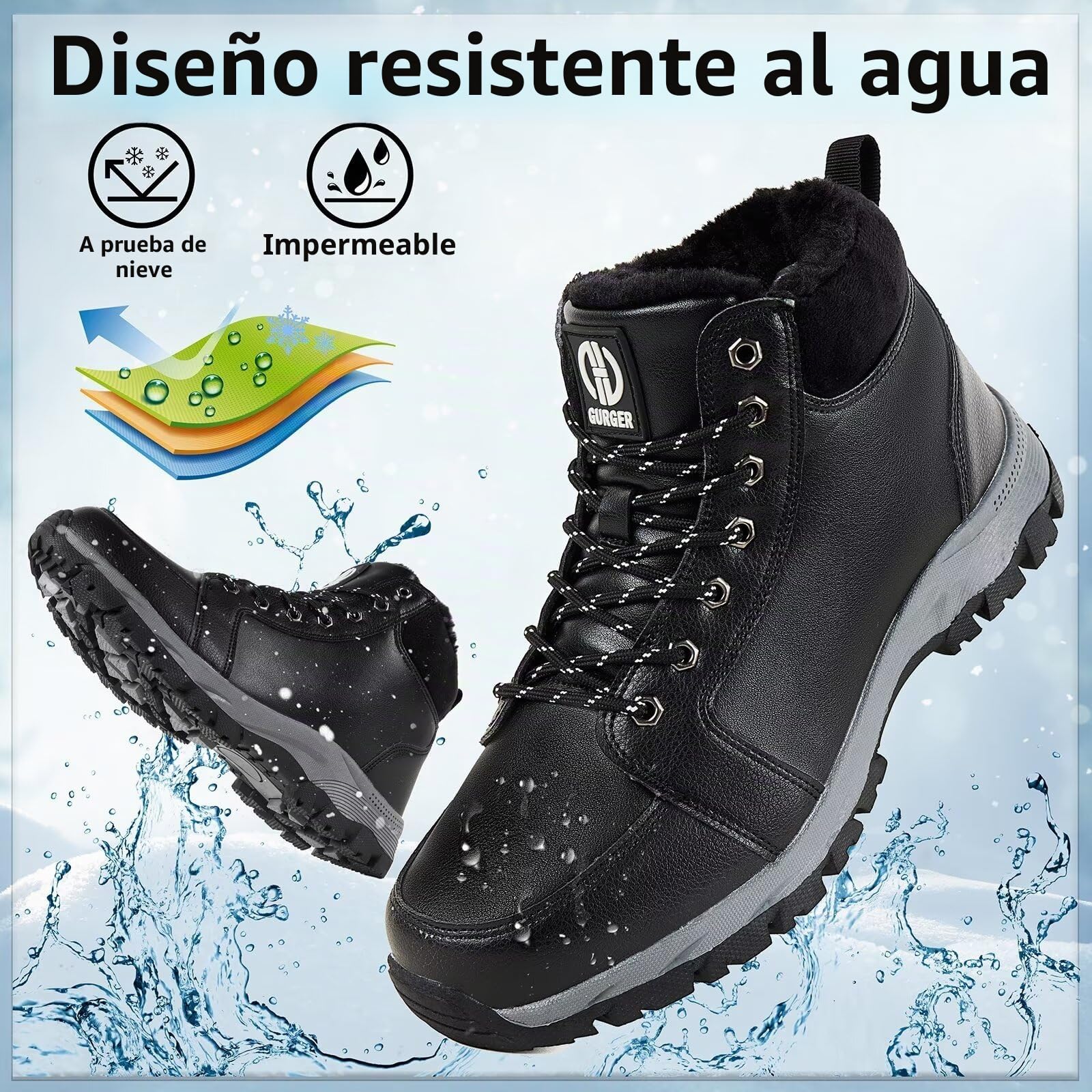 Botas Hombre Invierno Forro Cálido Impermeable Botines de Nieve de Cuero Trekking Zapatos de Senderismo