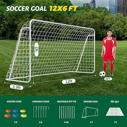 Miniatura 2 de NAIZEA Porterías de fútbol 24x821x718x712x616x710x68x66x4 pies para patio trasero Portería de fútbol de metal para jóvenes adultos Varios tamaños