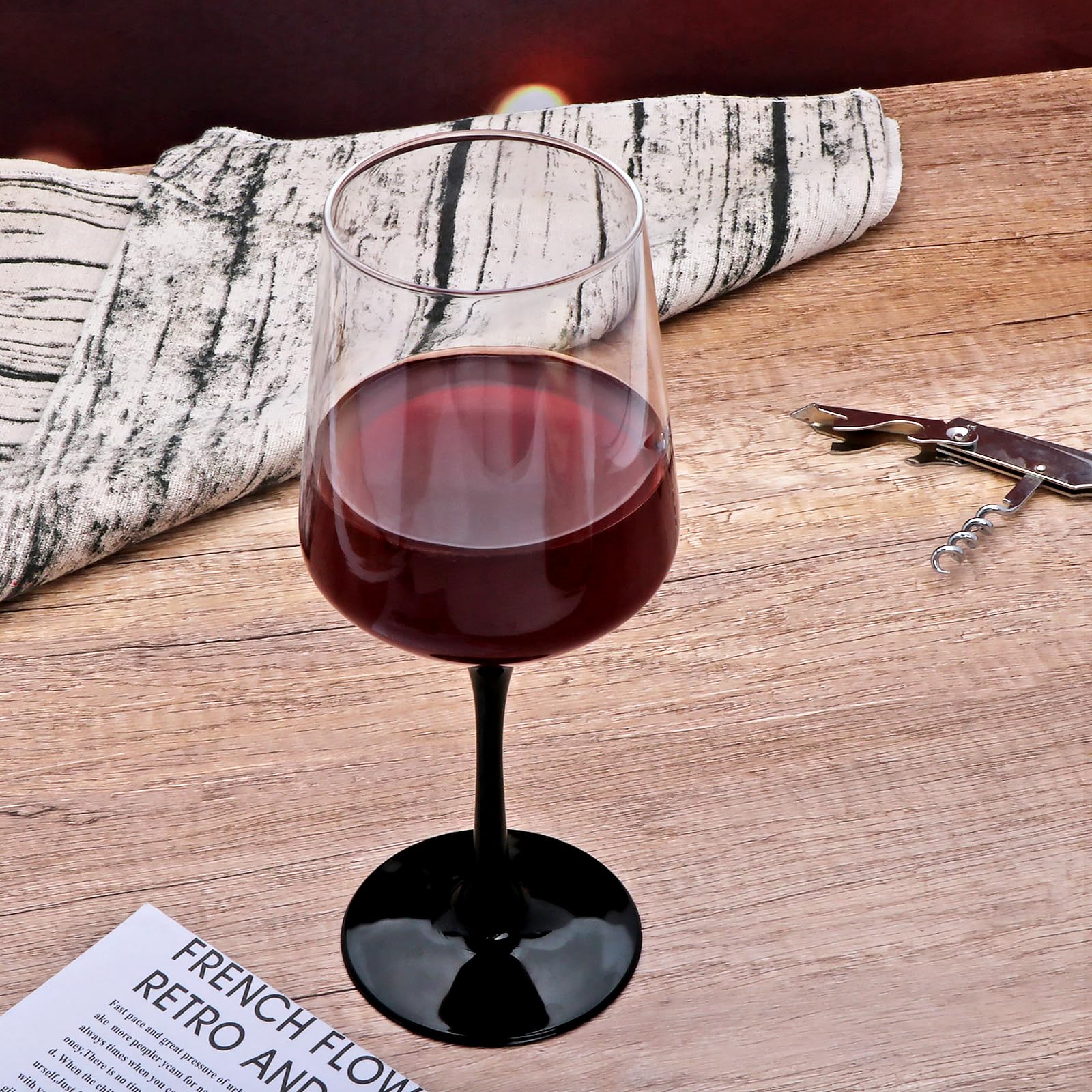 Ufrount Wine Glasses 16oz,Black Stem Red Wine Glasses set of 8,Clear