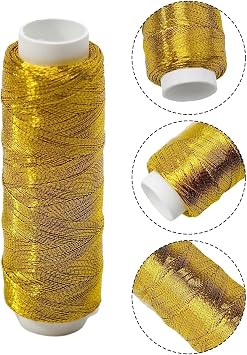 4 Pack Metallic Sewing Thread Set, Gold & Silver Polyester Shiny Threads for Embroidery Quilting Patchwork, Universal for Sewing Machines Overlocker Hand Decorative Stitches