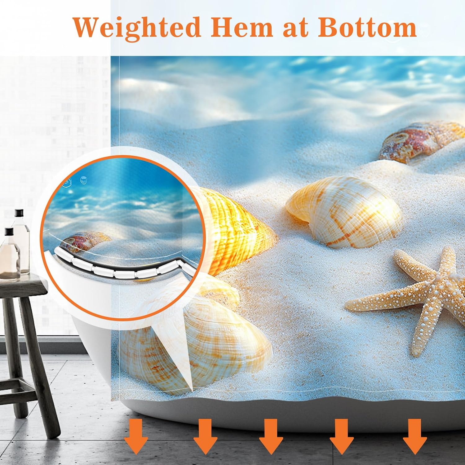 Aimego 3D Ocean World Shower Curtain Seashells Starfish Underwater Tropical Sea Life Nautical Coastal Summer Nature Aesthetics Bathroom Decor Fabric Shower Curtain Set with 12 Hooks, 72"x72" image 4