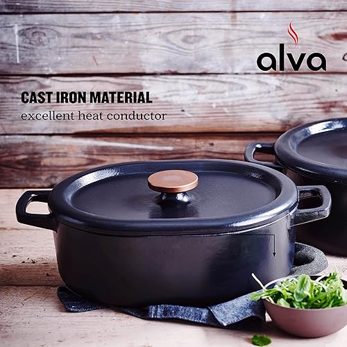 Miniatura 2 de Alva Nori - Olla de horno holandés con tapa, 5.2 cuartos de galón, horno holandés de hierro fundido esmaltado para ser utilizado como olla de