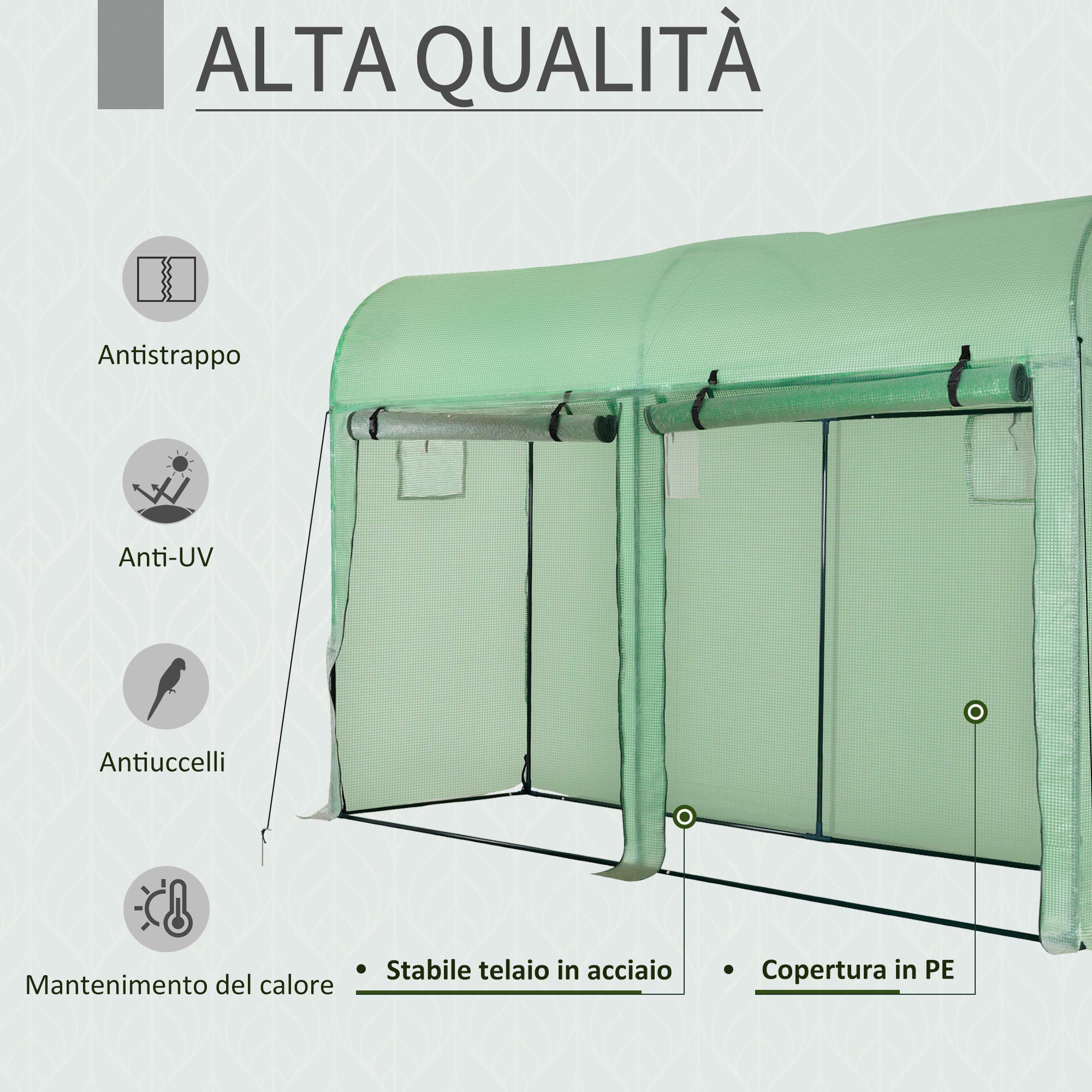 Outsunny Serra Tunnel da Giardino per Piante e Orto, Serra da Balcone con 2 Porte Avvolgibili e 4 Finestre, Copertura in PE Struttura in Acciaio, 3x1x2m