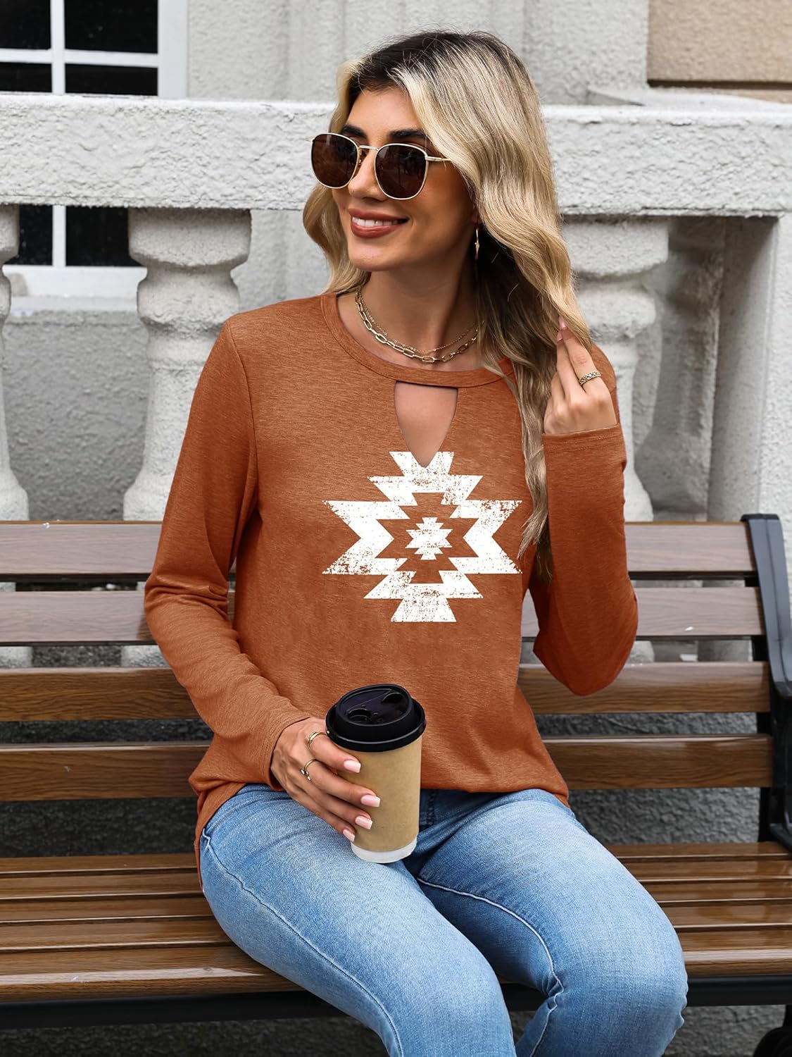 Binshre Western Country Concert Outfits Women Long Sleeve Keyhole Sexy V Neck T Shirts Vintage Rodeo Cowgirl Graphic Tees - Image 4