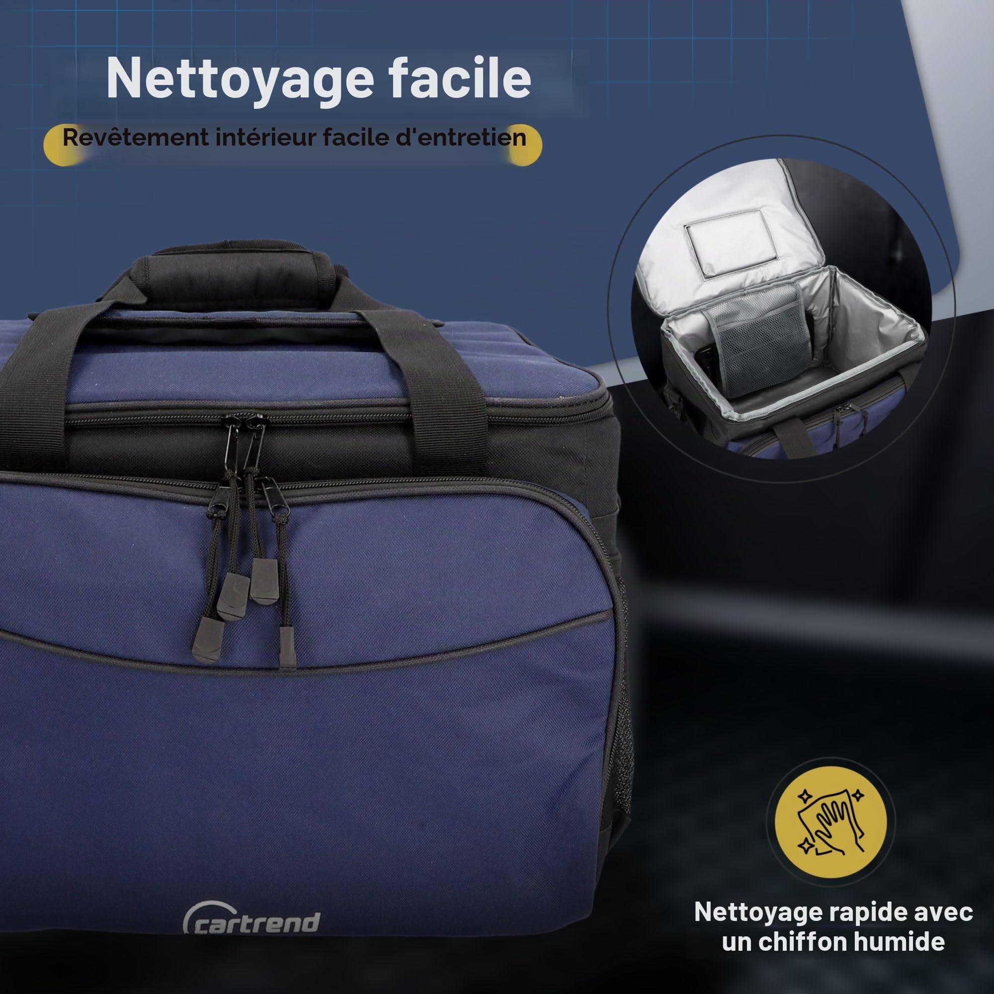 Cartrend Sac Isotherme de 30 l, avec câble de raccordement de 12 V de 1,50 m de Long, bandoulière réglable, Grande Poche Avant avec Fermeture éclair et 2 Filets latéraux, revêtement intérieur Facile