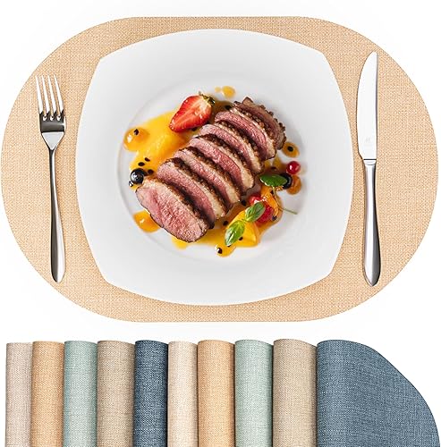 Miniatura 15 de Juego de 6 manteles individuales resistentes al calor, 17 x 12 pulgadas, impermeables, lavables, de piel sintética, antideslizantes, fáciles de