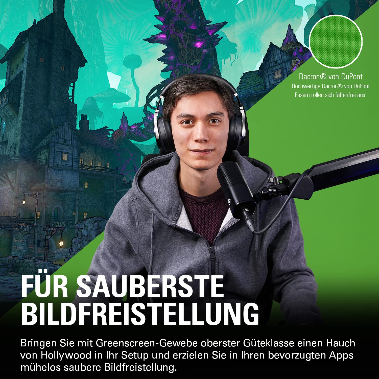 Elgato Green Screen XL - 2x1.82m Ausfahrbares Chroma-Key-Panel für Streaming, Videokonferenzen auf Instagram, TikTok, Zoom, Teams, OBS | 2x1,82 m, faltenfreies Material, schnelle Stangenmontage, faltbar, für Streaming und Videocalls