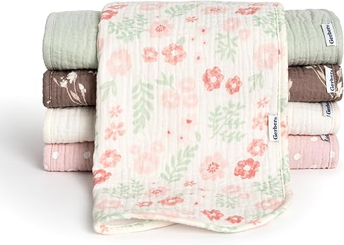 Gerber Paños unisex de muselina para bebé, paquete de 5, multicolor rosa floral, tamaño grande, 20 x 10 pulgadas