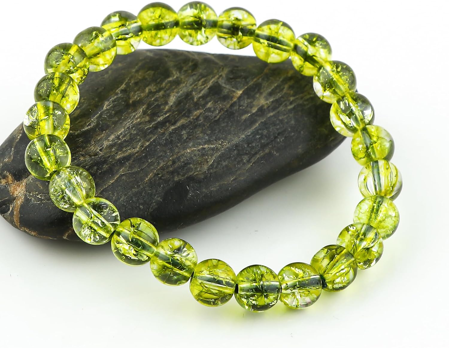 CRYSTALIS Green Peridot Bracelet for Boosting Spirituality-Good Fortune and Joy - 8mm Beaded Bracelet for Women Men Unisex - Elastic Adjustable Size - Image 3