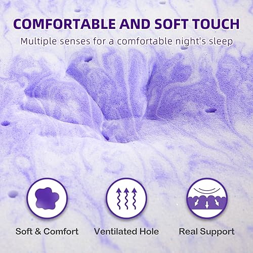 Miniatura 4 de BedsPick Cubrecolchón de espuma viscoelástica Queen de 2 pulgadas, con infusión de gel, cubrecolchón de espuma suave para aliviar la presión