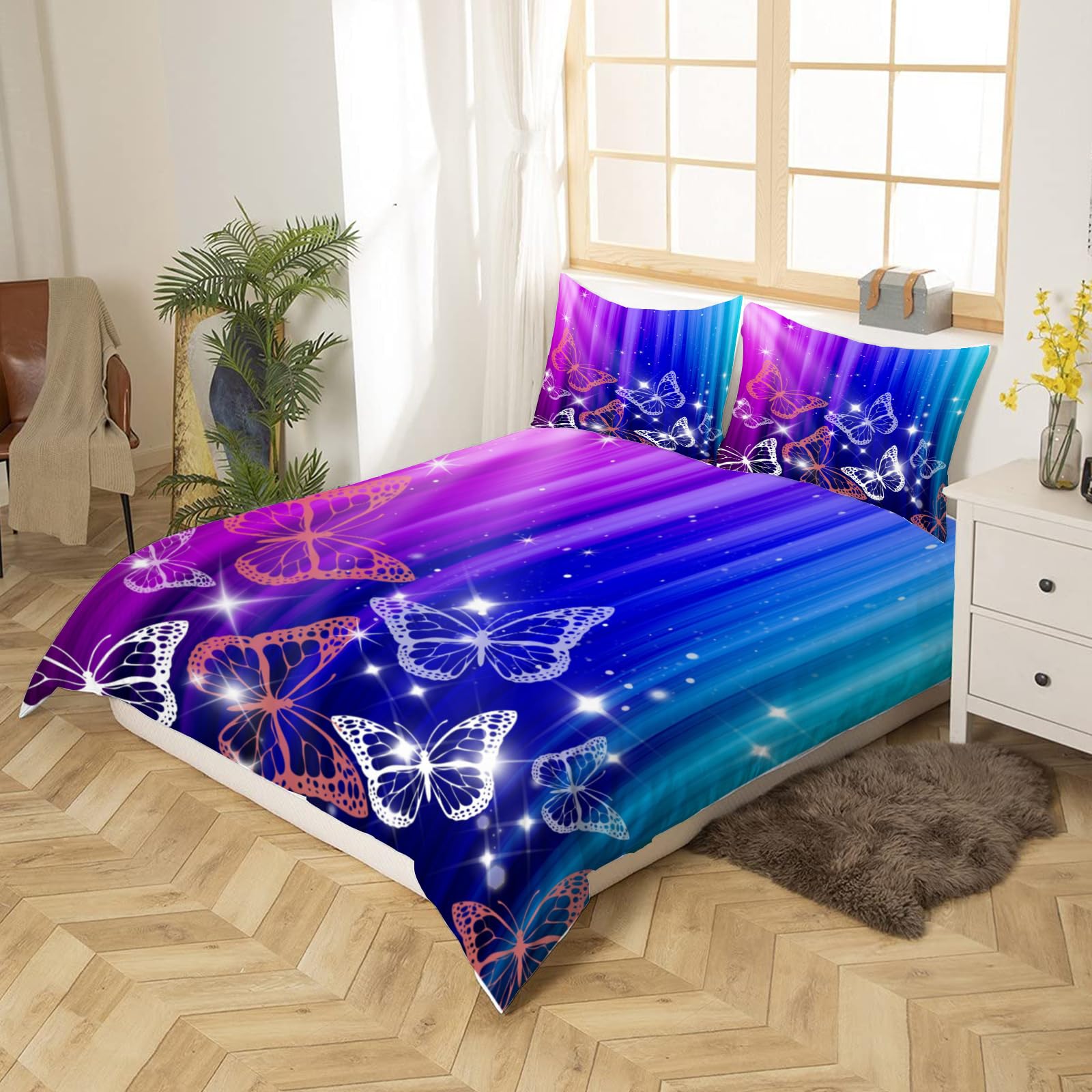 Mädchen Bettwäsche Schmetterling Schwarz – Mikrofaser Kinderbettbezug 200x200 Cm Mit 2 Kissenbezügen