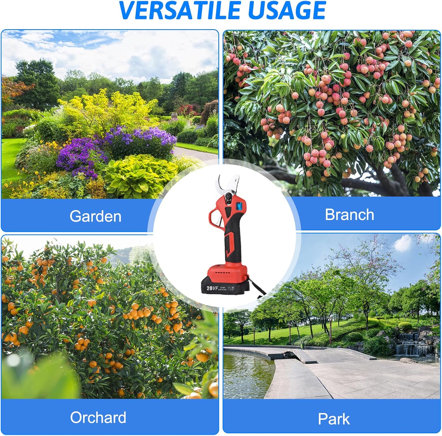 Electric Pruning Shears, Garden Pruner with 2 Rechargeable Battery, Replacement Steel Blade Gloves, Heavy Duty Gardening Bypass Branch Rose, Cordless 48V Power Tree Triming, 30mm 1.2" Cut Diameter