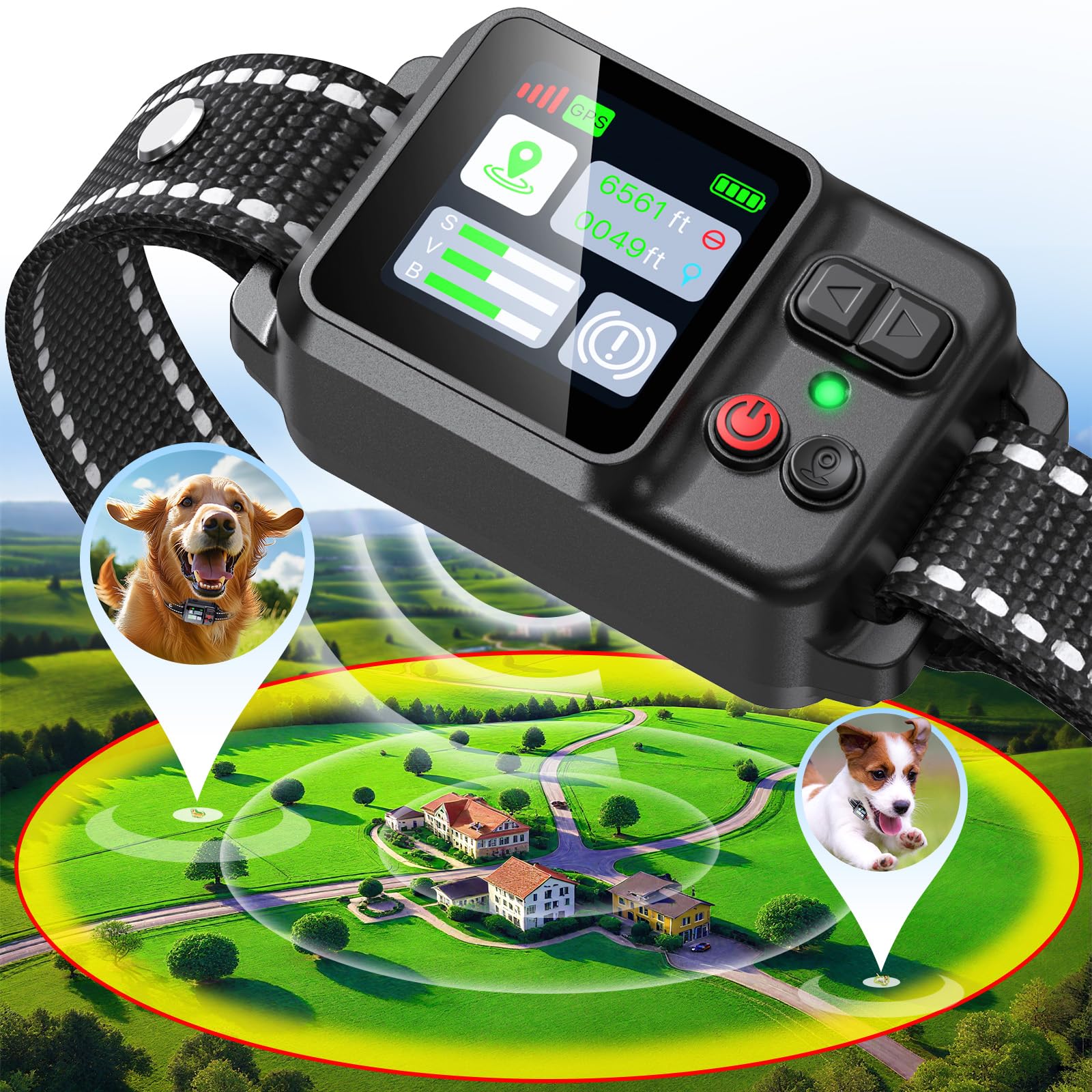 GPS Wireless Dog Fence System - No Subscription, Waterproof Collar With 25-999 Yard Range