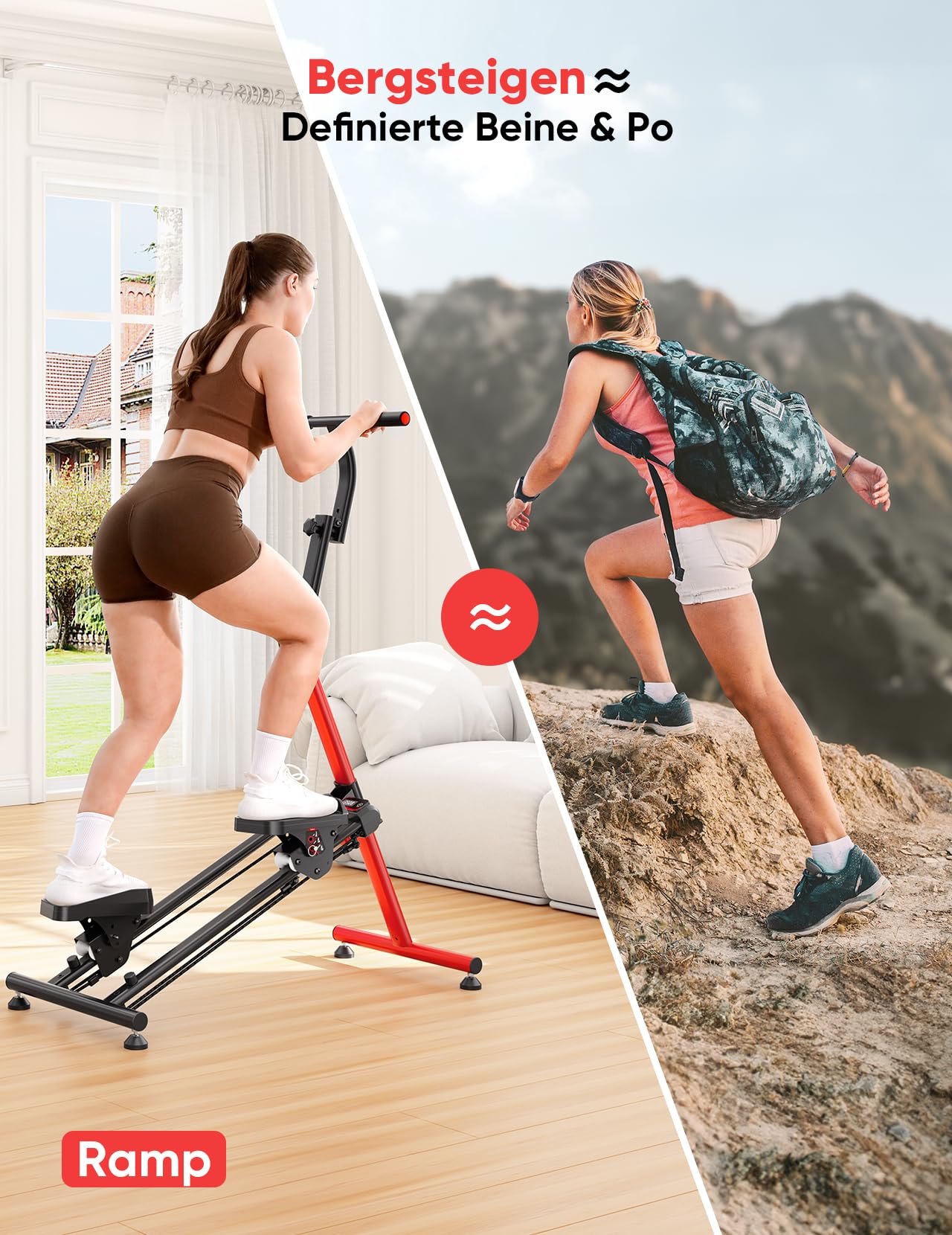 Treppenstepper Trainingsgerät, Verstellbarer Treppensteiger mit 3 Workout-Modi, klappbarer Cardio-Stairmaster mit Ski-Modus & übergroßem Pedal, 90% vormontierter Treppensteiger mit Lenker
