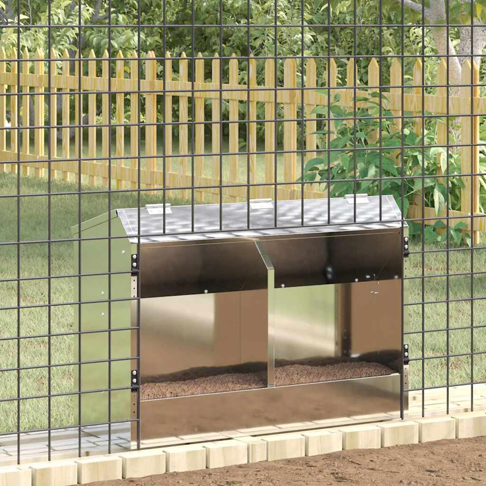 Gecheer Kaninchenfutterautomat, Silber, 64,5 x 25,5 x 45,5 cm, Verzinkter Stahl, für drinnen und draußen