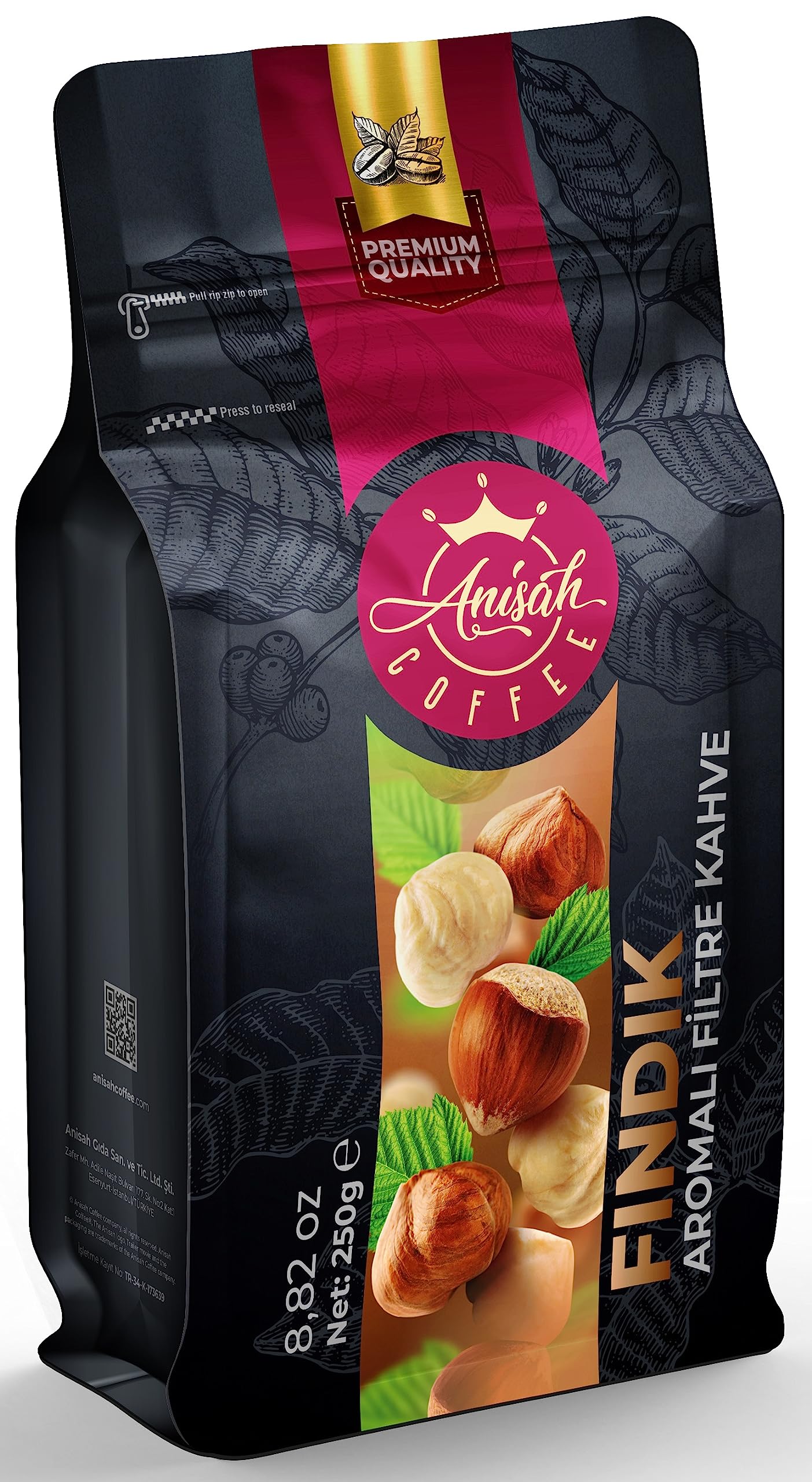 Anisah Coffee Fındık Aromalı Öğütülmüş Filtre Kahve 250 Gram