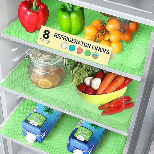 Revestimientos para estantes de refrigerador (paquete de 8) de Lindas Essentials - Forro para estantes o cajones sin adhesivo, tapetes para