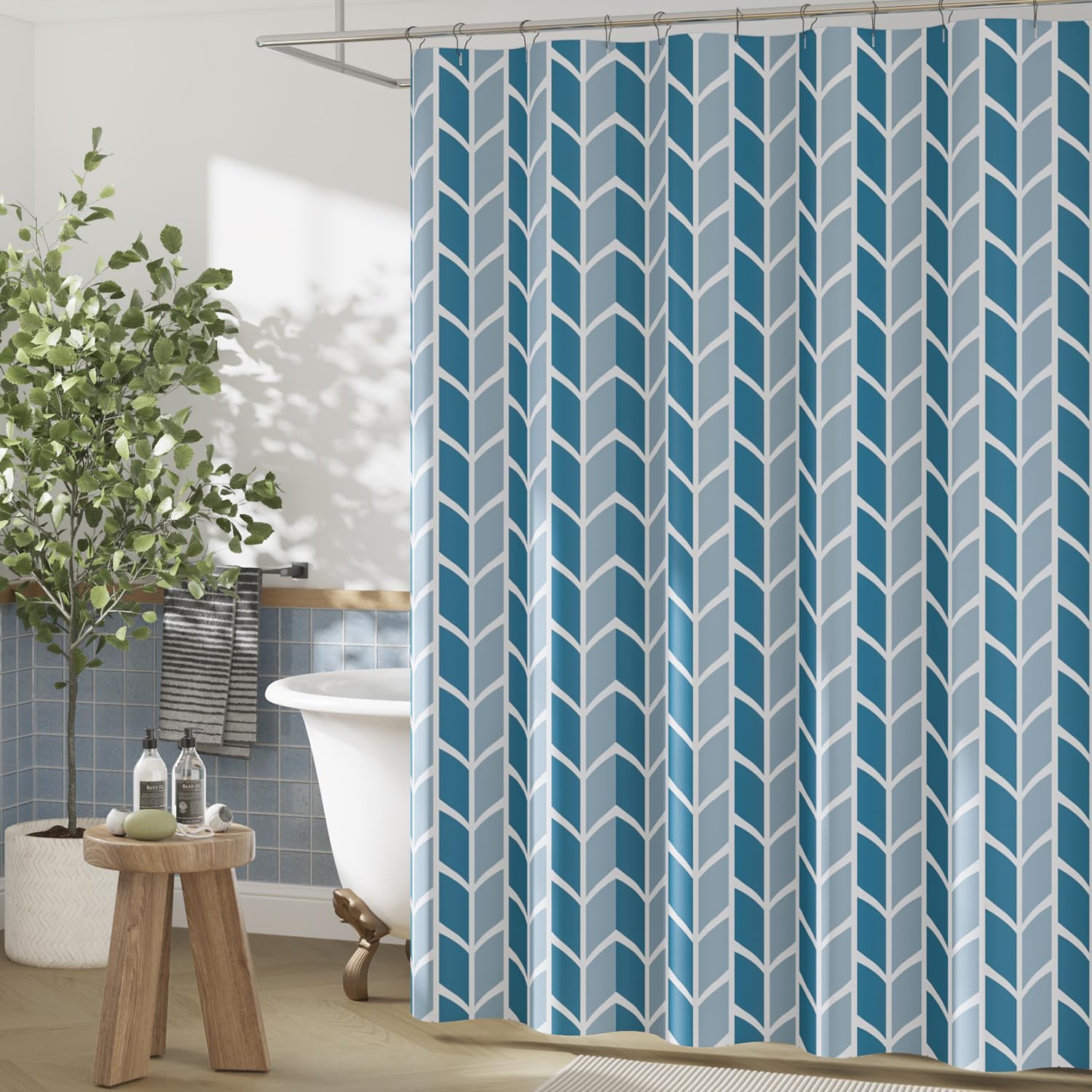 jinchan Blue and White Geometric Shower Curtain Chevron Arrow Farmhouse Shower Curtains for Bathroom Modern Waterproof Fabric with 12 Hooks 70x72 Inches