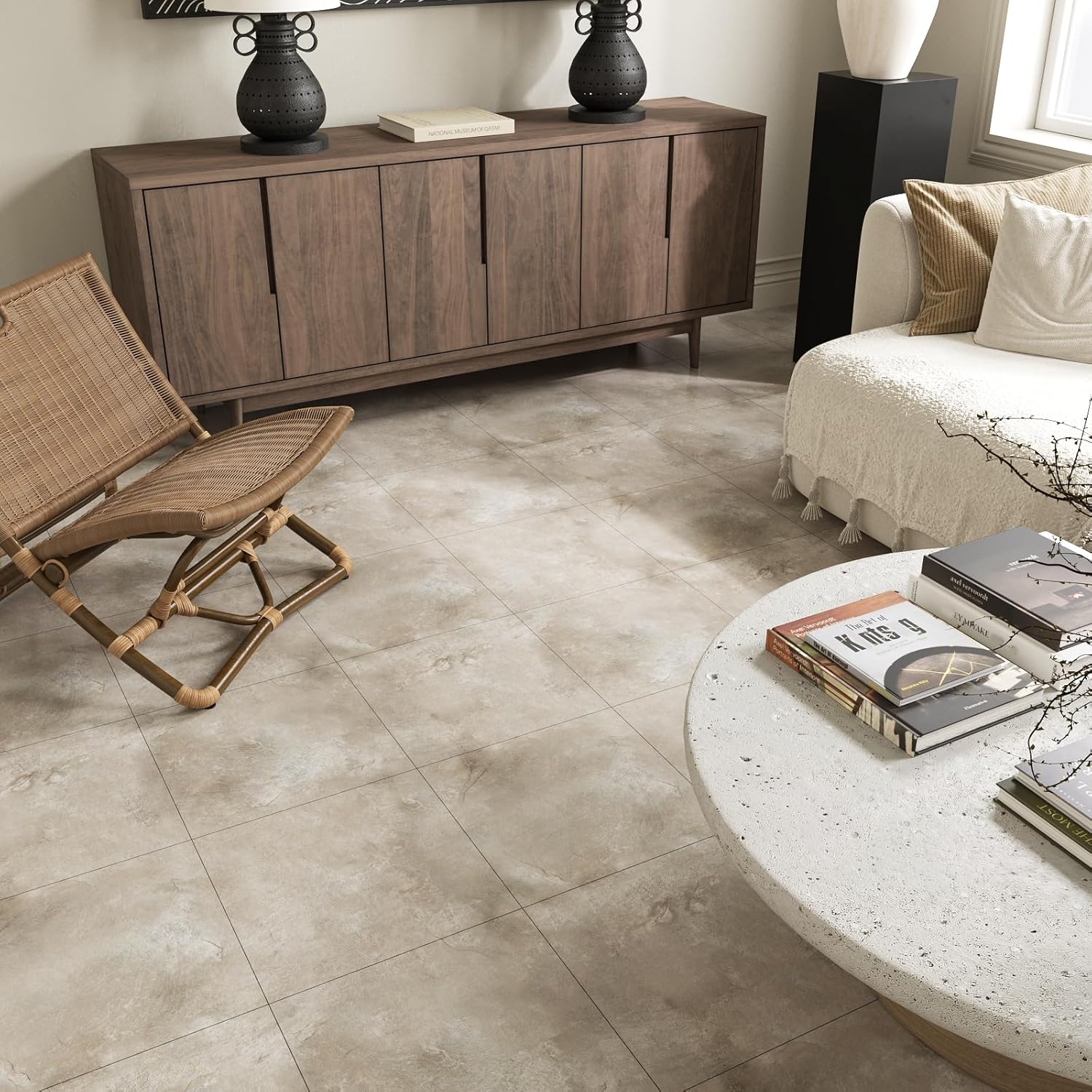 VaryStyle 18 Sheet Vinyl Flooring Peel and Stick Floor Tile 12x12 Inch Classic Brown Concrete Flooring Renter Friendly Non Slip Stickers Self Adhesive Stick on Floor Tile for Bedroom Apartment RV