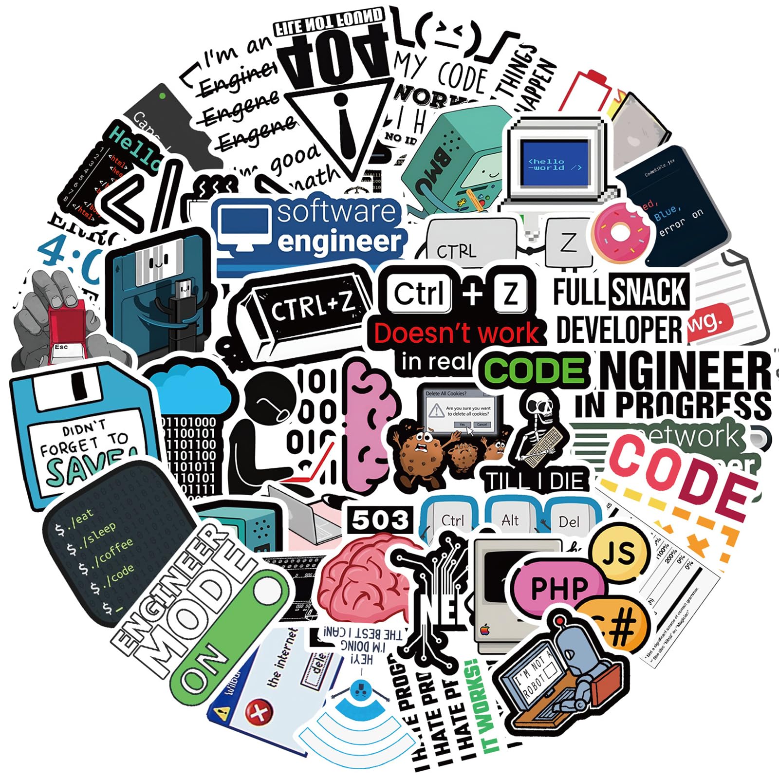Programming Stickers,Gift for Developers Programmers Hackers Engineers,50Pcs Program Stickers for Laptop Computer Water Bottles Luggage Vinyl Waterproof Decals